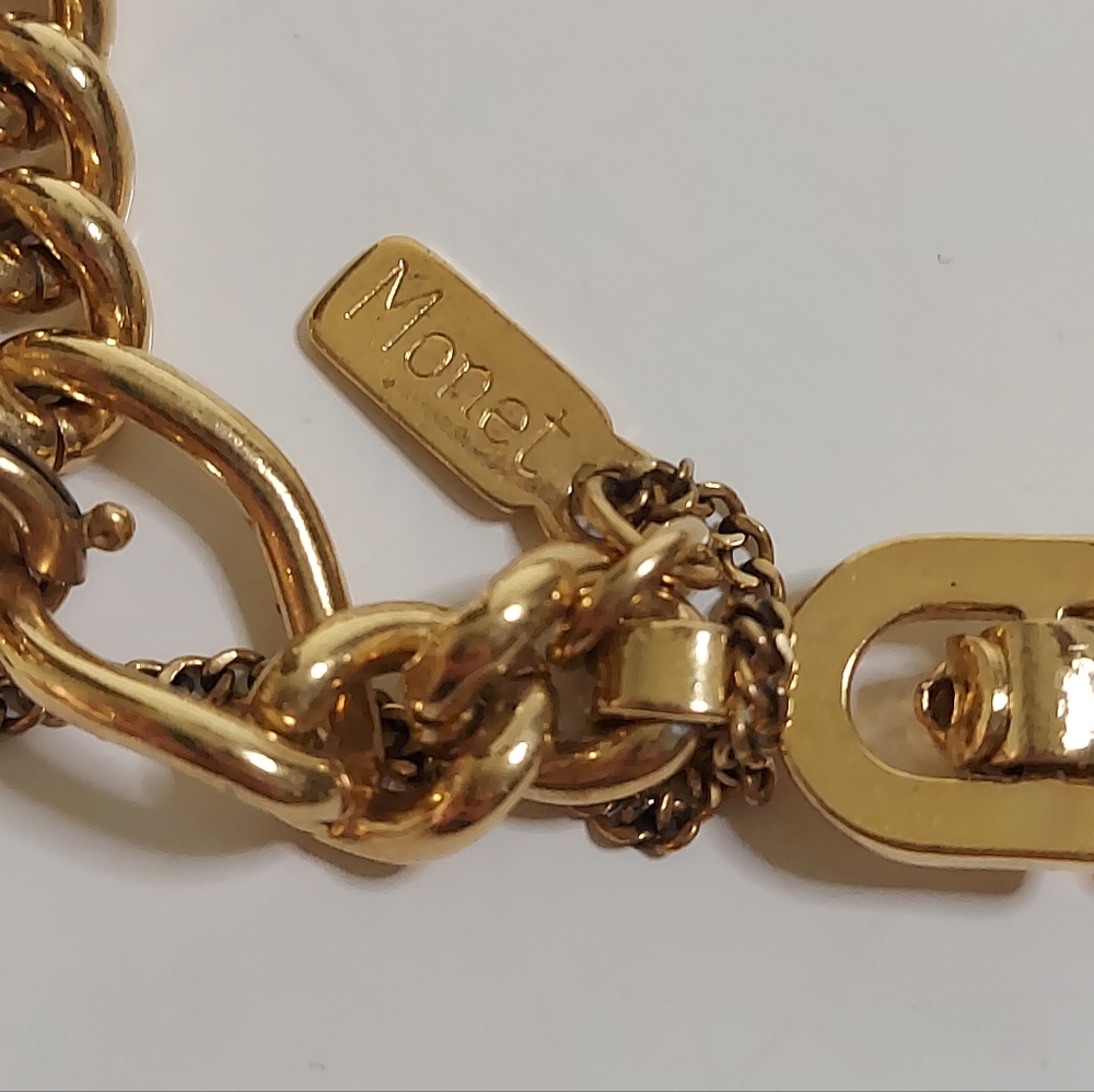 MONET Signed Gold Toned Four Dangle Removable Playful Charm Statement Bracelet - Picture 3 of 16